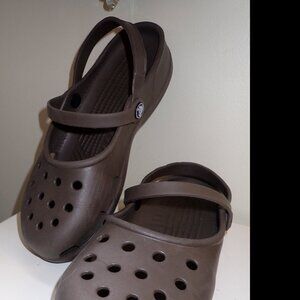 Crocs Size 10 Karin Clog Shoes Womens Brown Mary Jane Strap Slip On Comfort